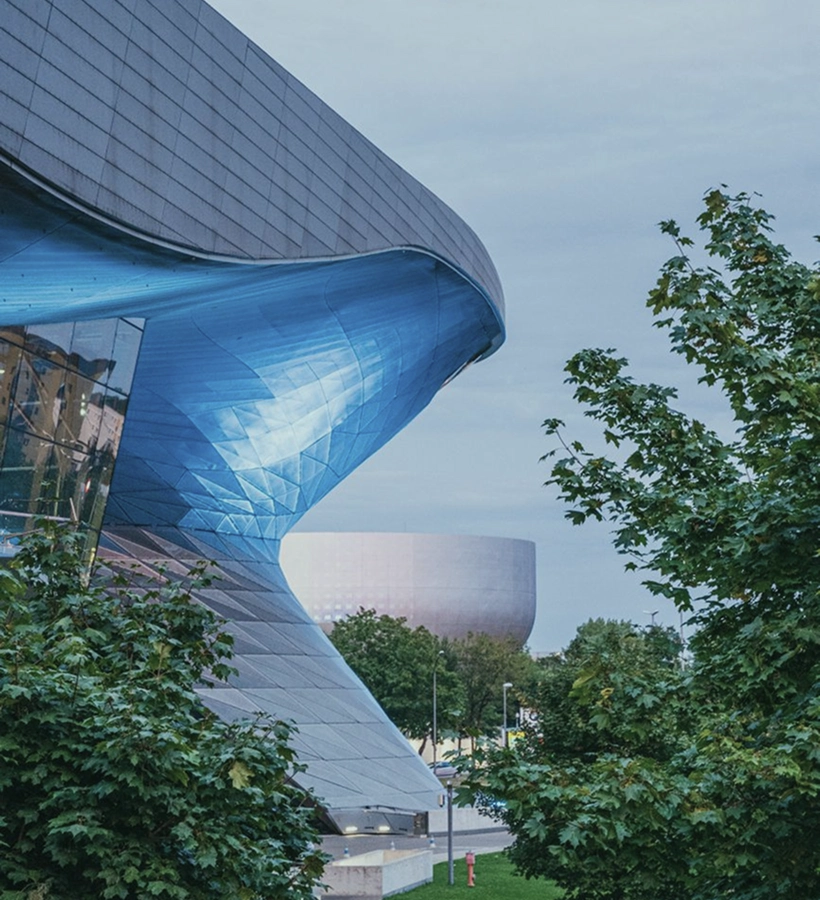 Modern sustainable architecture in a green urban environment